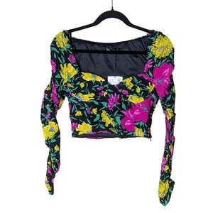 Zara Floral Long Sleeve Crop Top Sweetheart Neckline NWT Size S
